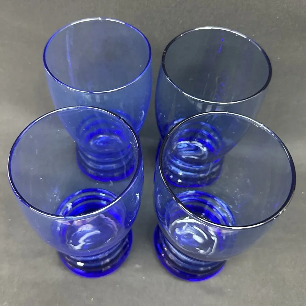 Libbey 'Bangles - Cobalt Blue' 16 Oz Cooler, Discontinued Piece, Set of 4, VTG